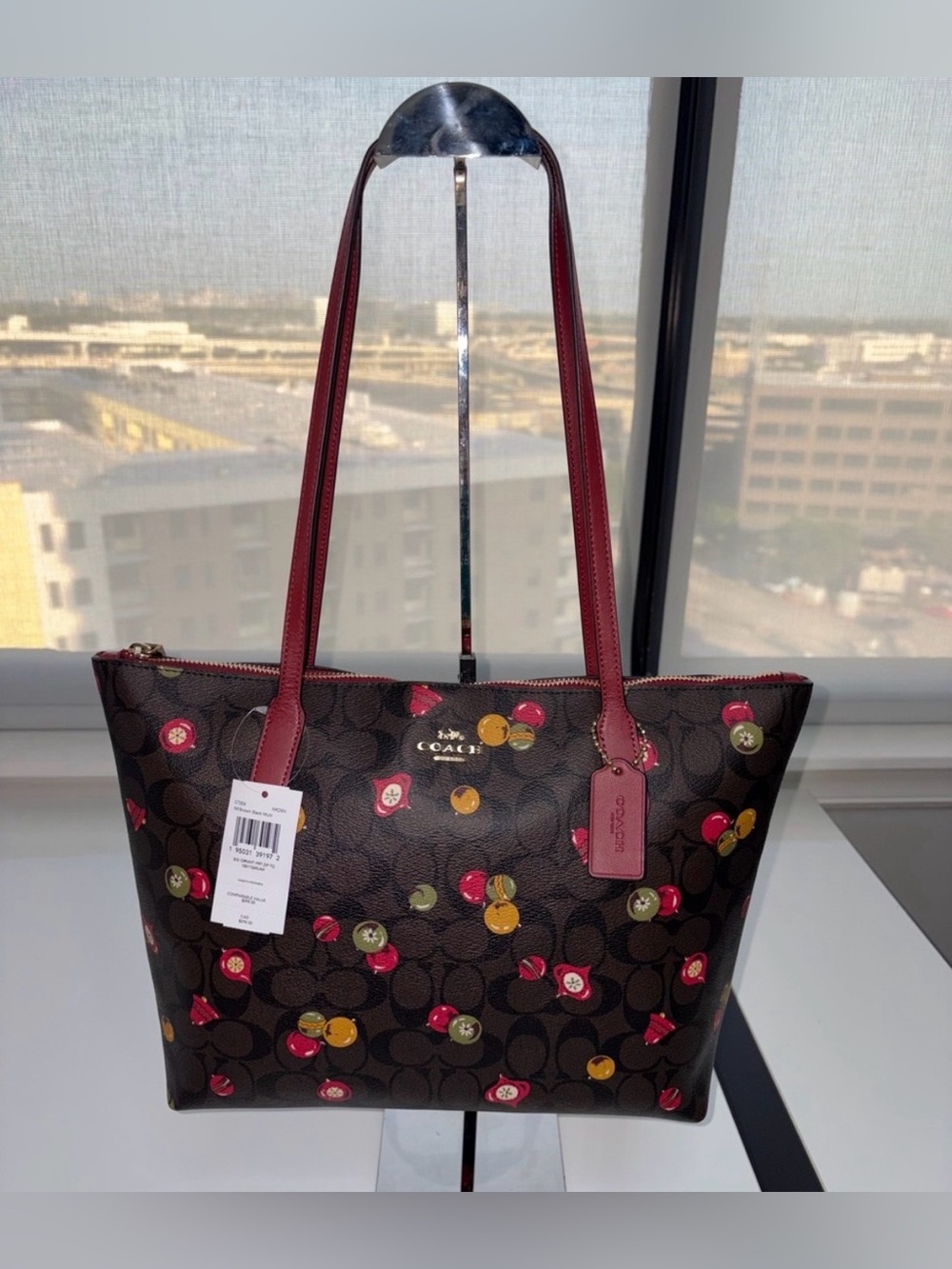 Coach Brown Signature zip top tote Christmas ornaments accent